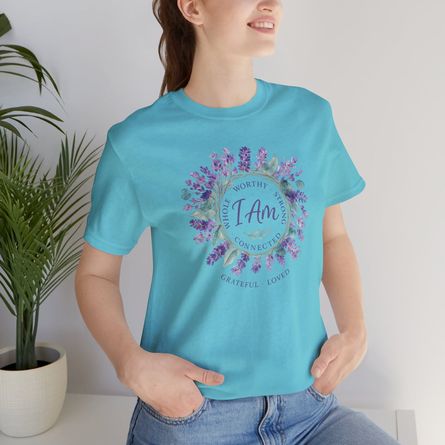 I Am Affirmation T-Shirt – Lavender Wreath Self-Love Tee