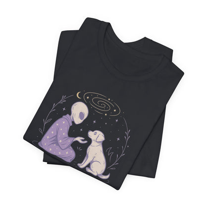 Alien & Dog Cosmic T-Shirt – The Stars Know Our Worth | Celestial Empathy Tee