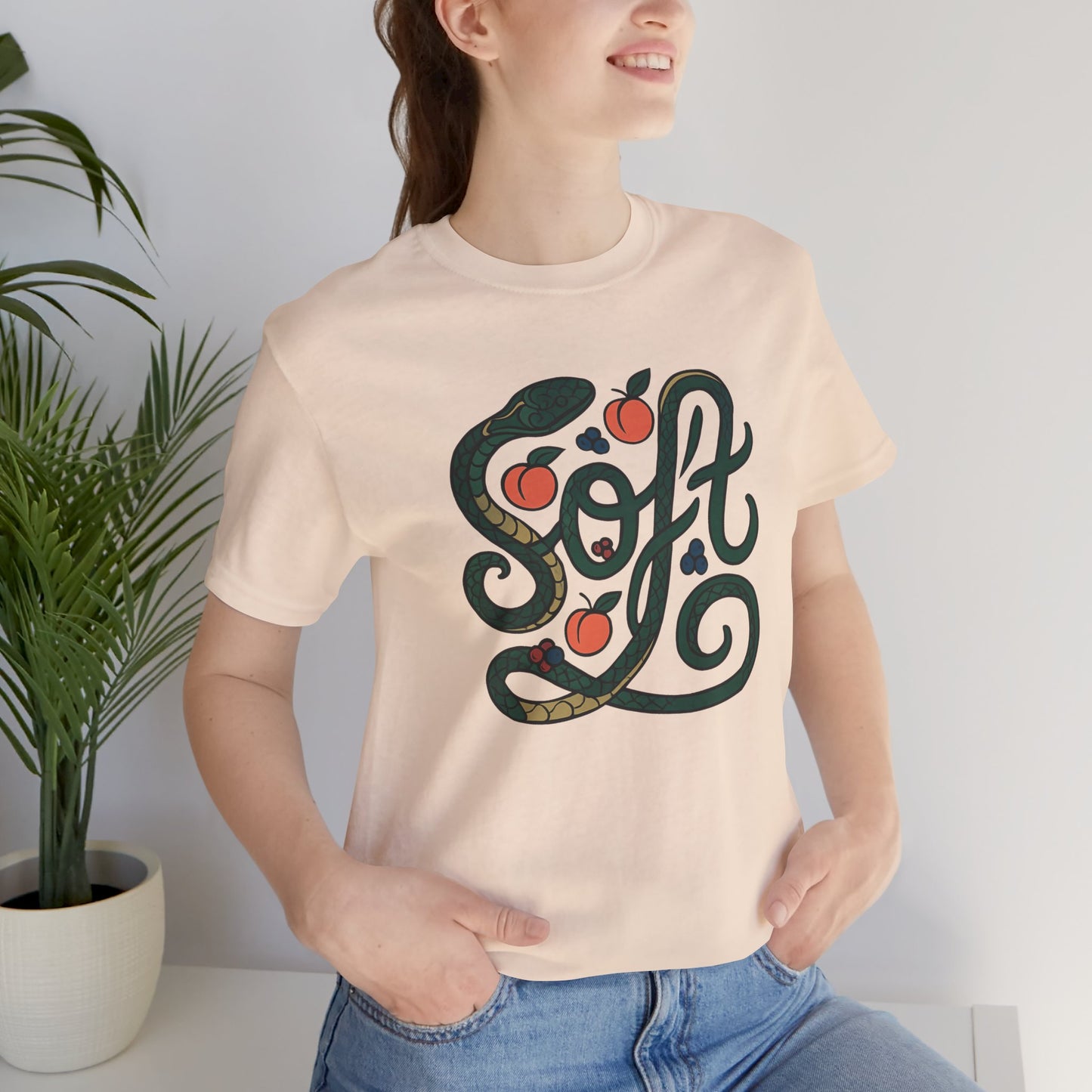 Soft Shirt | Serpent & Peach Art Tee | Self-Love and Healing Symbolic Top | Spirit Stitch Collection