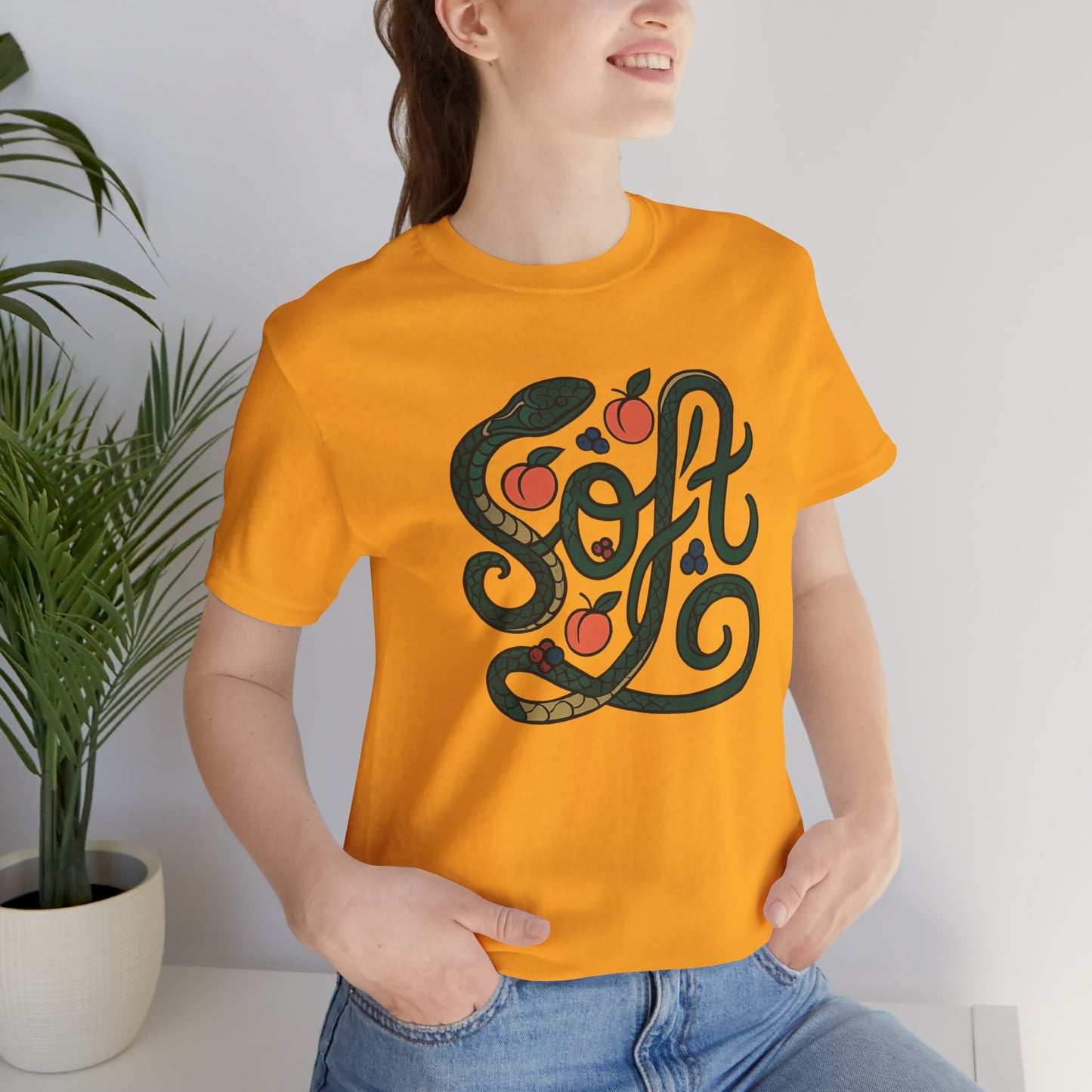 Soft Shirt | Serpent & Peach Art Tee | Self-Love and Healing Symbolic Top | Spirit Stitch Collection