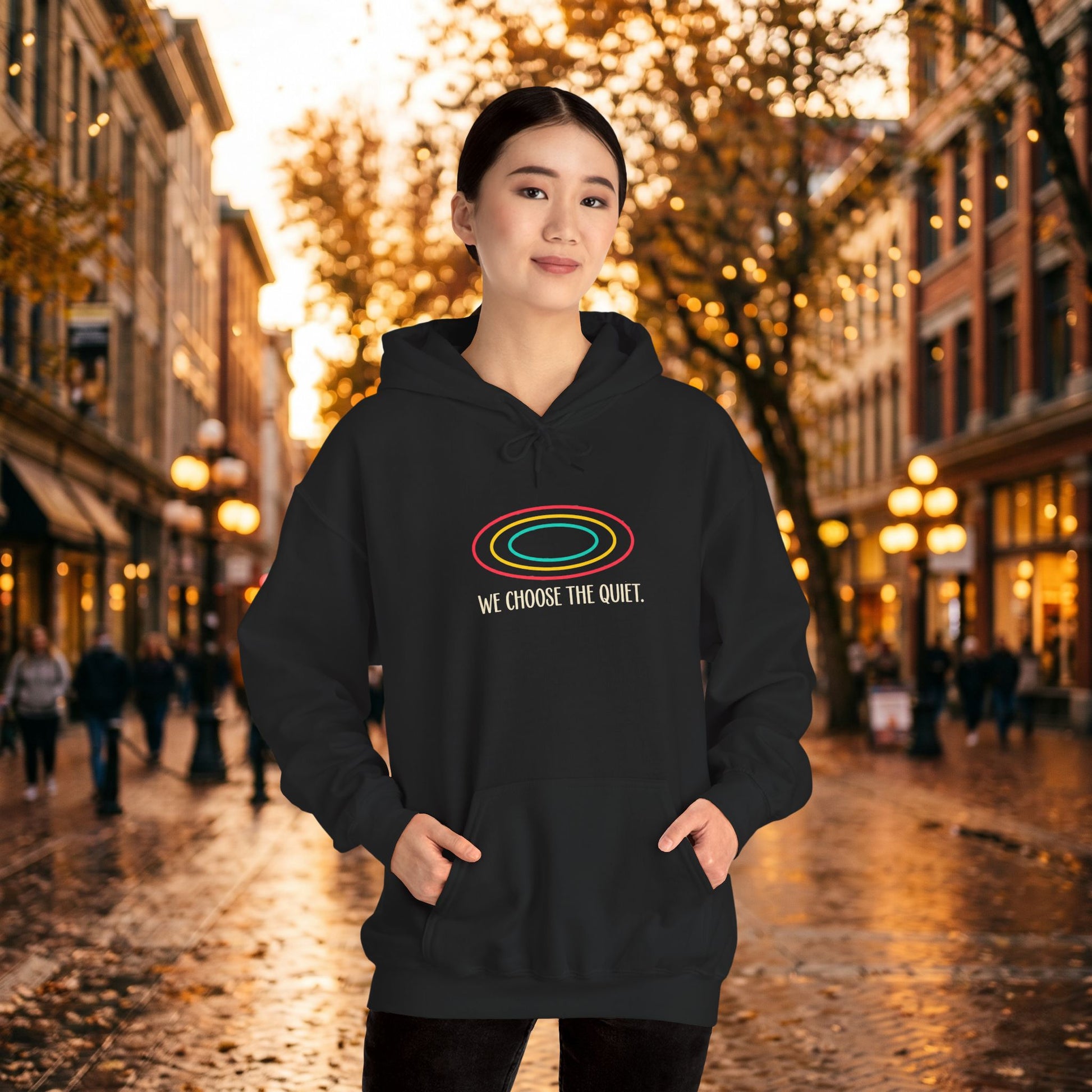 Alien and dog hoodie with front and back space-themed print, perfect for dog moms and introverts, by Printify.