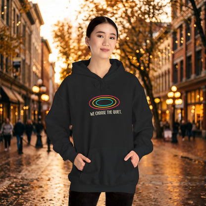 Alien and dog hoodie with front and back space-themed print, perfect for dog moms and introverts, by Printify.