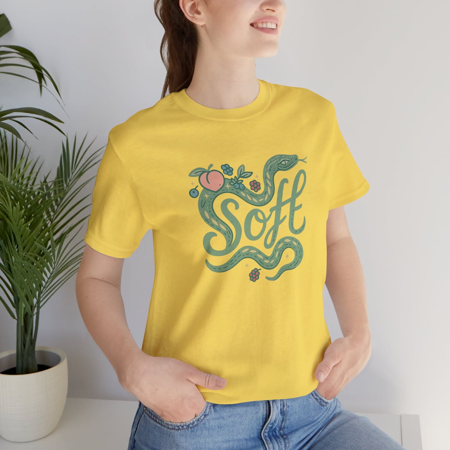 Soft Snake Graphic Tee – Mystical Nature-Inspired Unisex Shirt, Botanical Serpent Design, Whimsical Eco Aesthetic