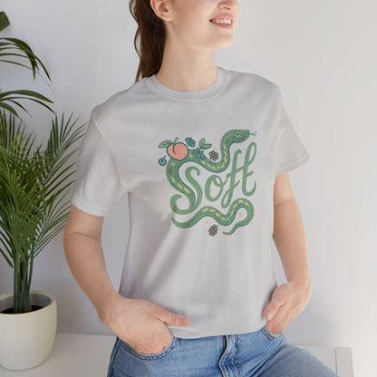 Soft Snake Graphic Tee – Mystical Nature-Inspired Unisex Shirt, Botanical Serpent Design, Whimsical Eco Aesthetic