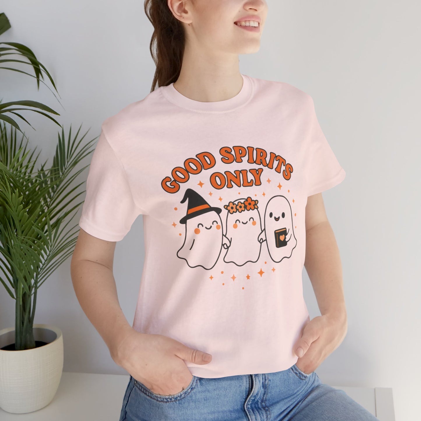 Good Spirits Only Halloween T-Shirt – Cute Kawaii Ghost Friends Tee
