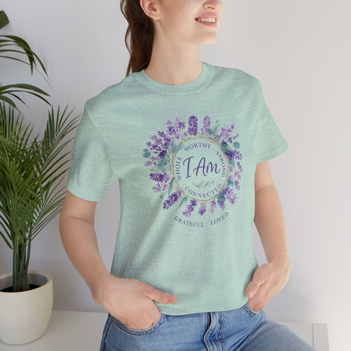 I Am Affirmation T-Shirt – Lavender Wreath Self-Love Tee