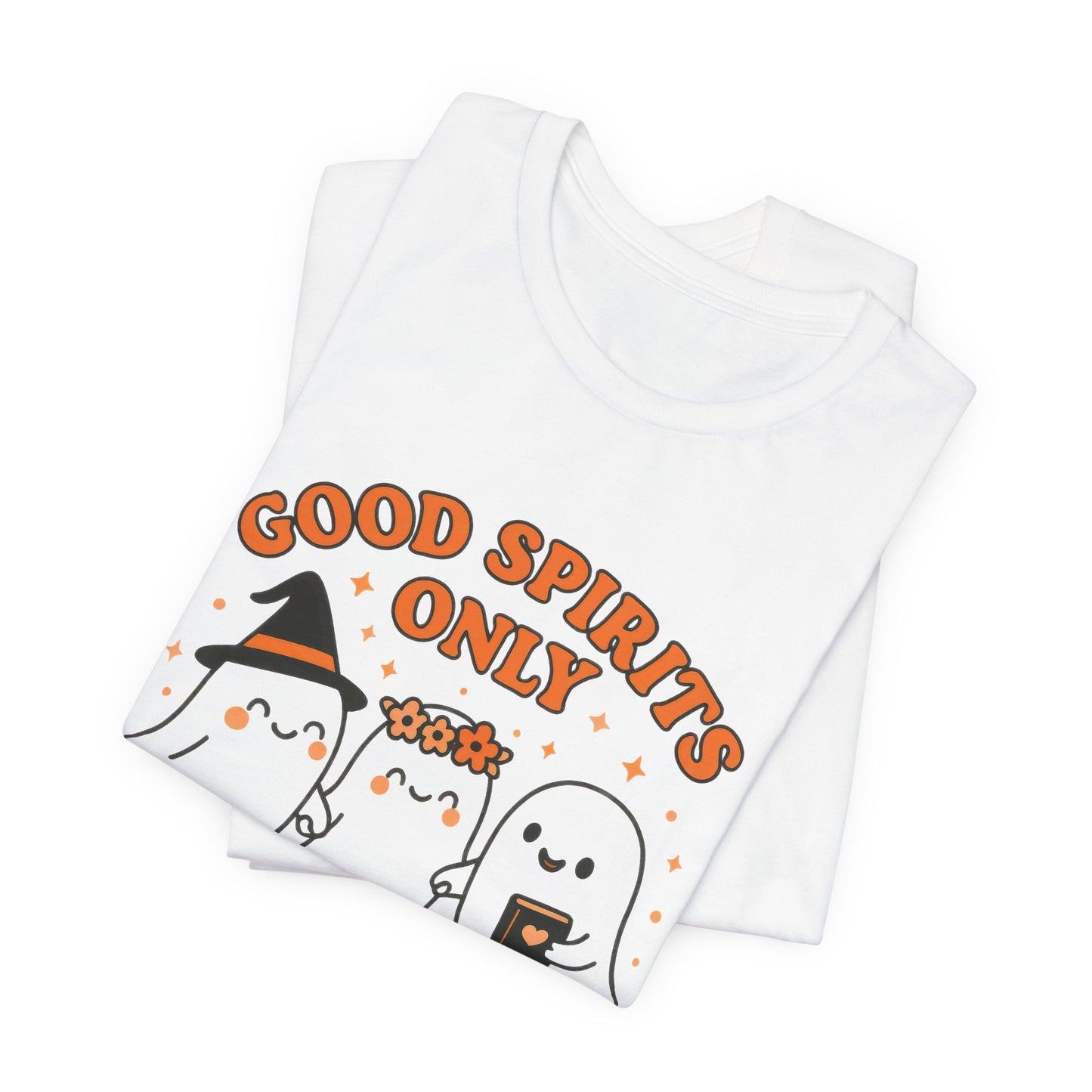 Good Spirits Only Halloween T-Shirt – Cute Kawaii Ghost Friends Tee