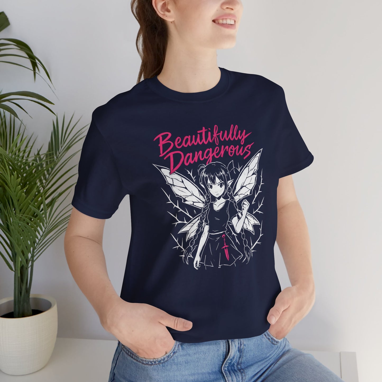 Beautifully Dangerous – Gothic Anime Fairy T-Shirt, Dark Angel Graphic Tee, Soft Rebel Aesthetic Shirt for Women