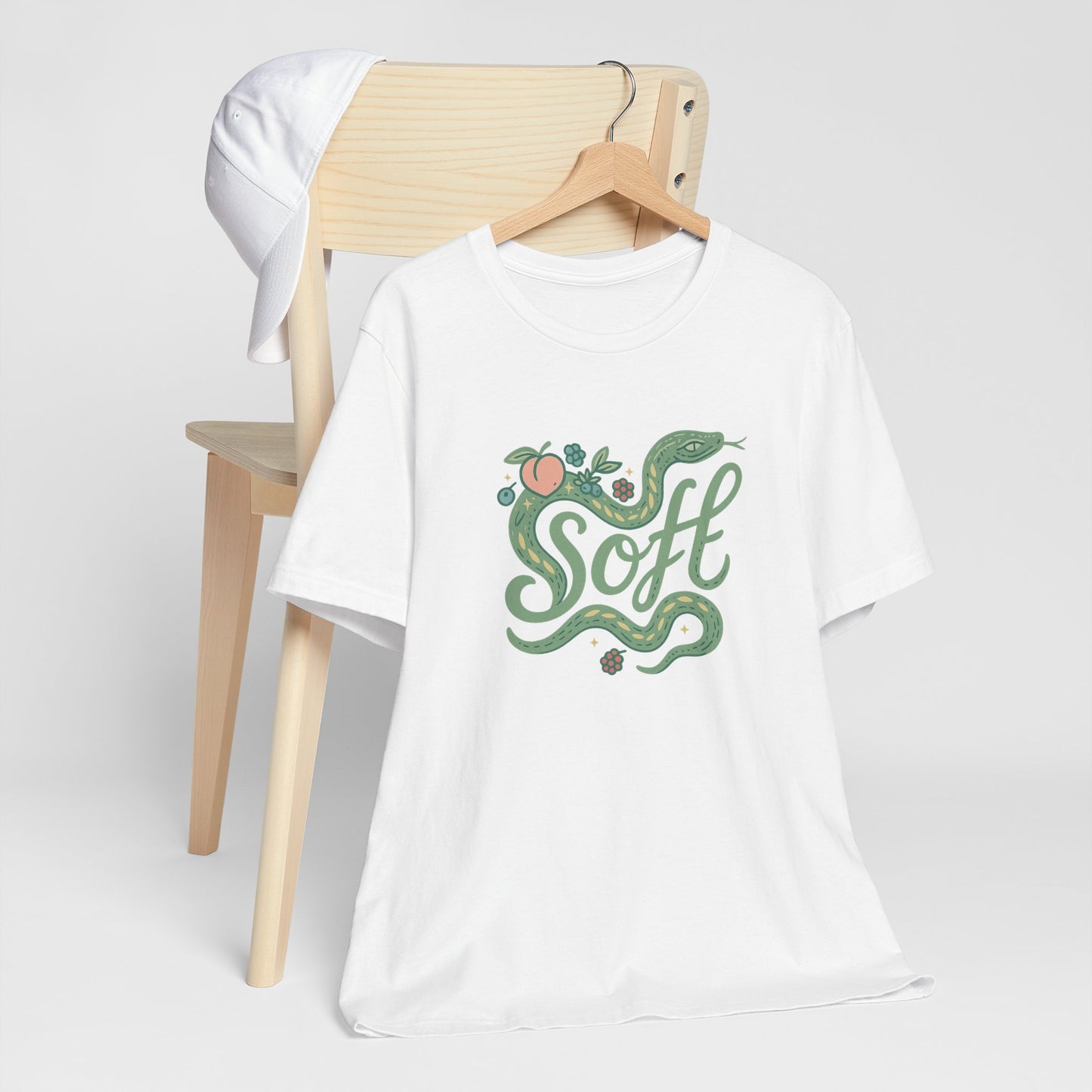 Soft Snake Graphic Tee – Mystical Nature-Inspired Unisex Shirt, Botanical Serpent Design, Whimsical Eco Aesthetic