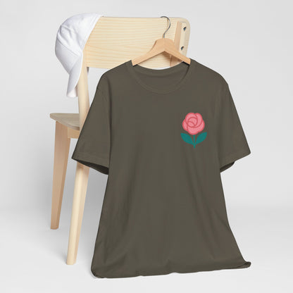 Love in Full Bloom T-Shirt – Retro Floral Graphic Tee with Front Rose & Back Flower Design – Positive Vibes Shirt