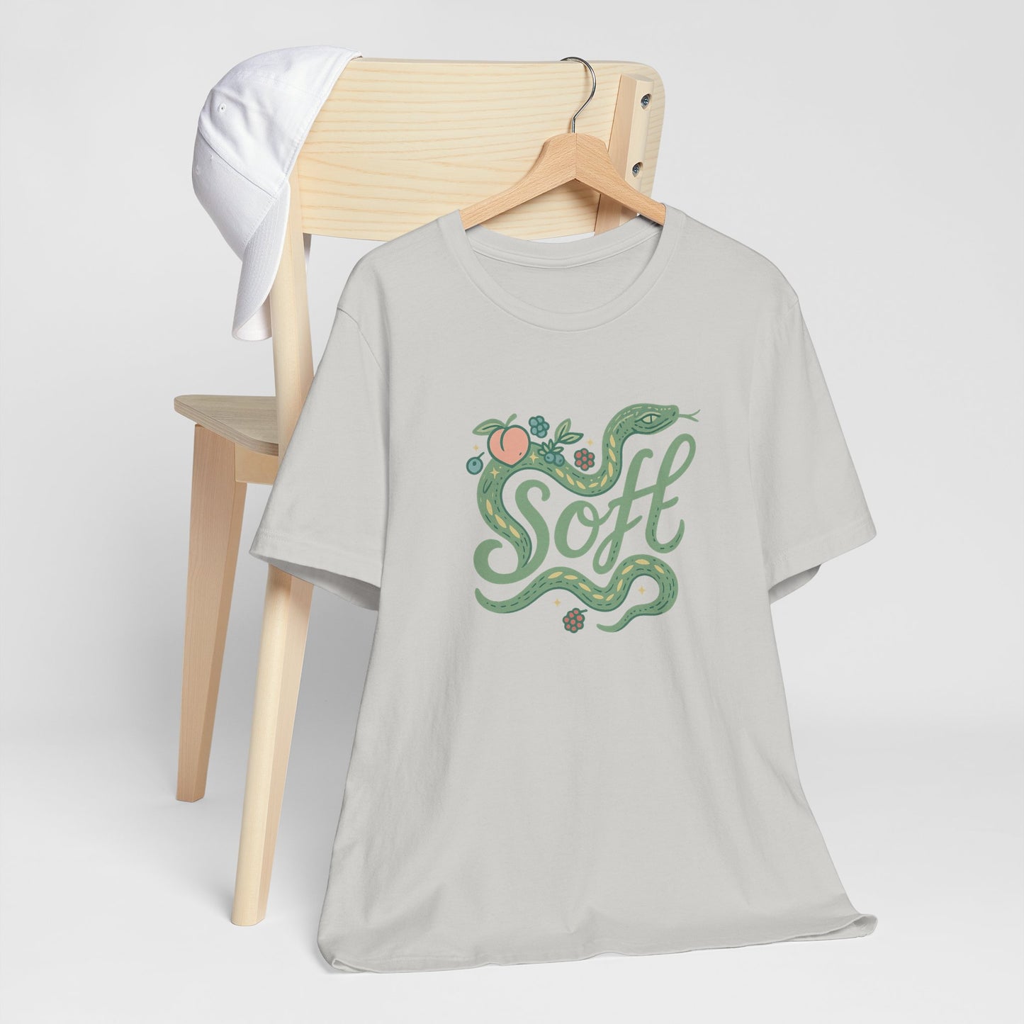 Soft Snake Graphic Tee – Mystical Nature-Inspired Unisex Shirt, Botanical Serpent Design, Whimsical Eco Aesthetic