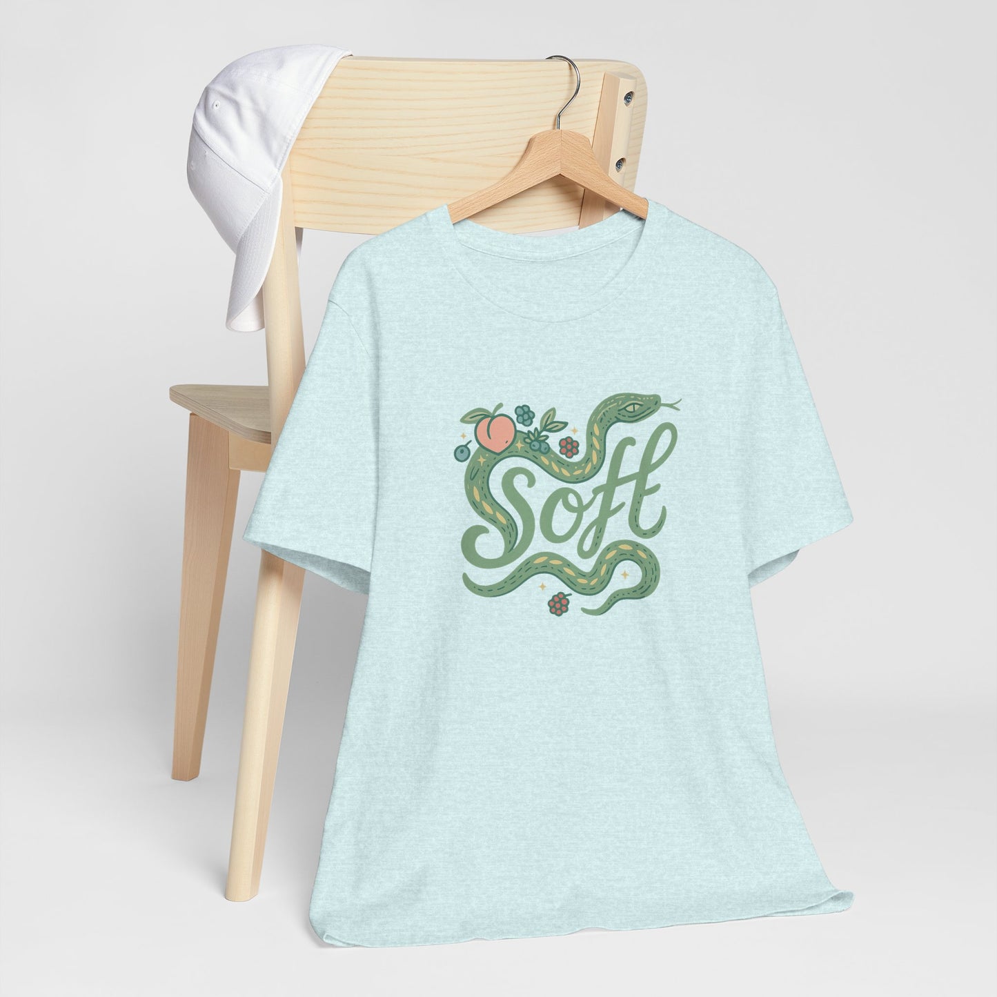 Soft Snake Graphic Tee – Mystical Nature-Inspired Unisex Shirt, Botanical Serpent Design, Whimsical Eco Aesthetic