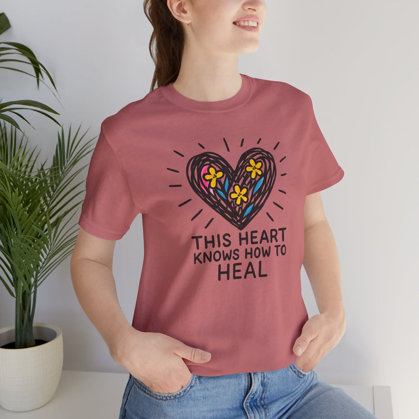 This Heart Knows How to Heal T-Shirt — Emotional Healing, Soft Heart Graphic Tee