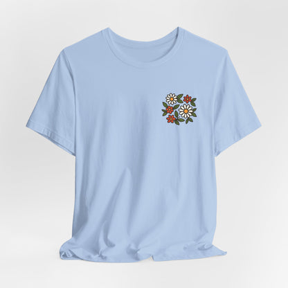 “I Bite Back Sweetly” Floral Snake Shirt – Front & Back Baby Blue Tee with Vintage Garden Print