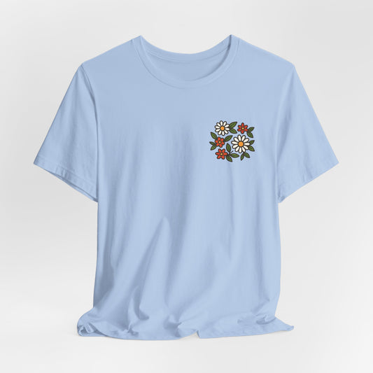 “I Bite Back Sweetly” Floral Snake Shirt – Front & Back Baby Blue Tee with Vintage Garden Print