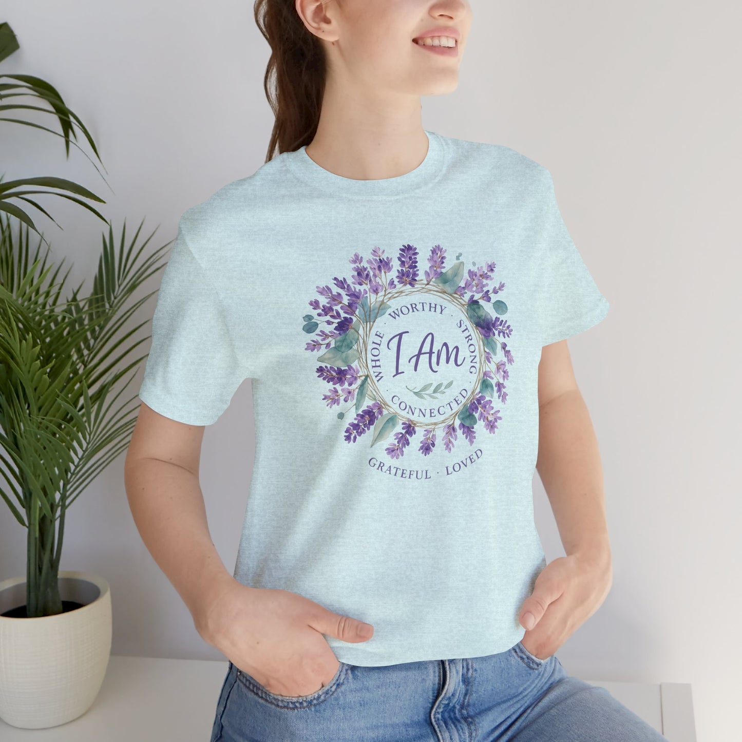 I Am Affirmation T-Shirt – Lavender Wreath Self-Love Tee