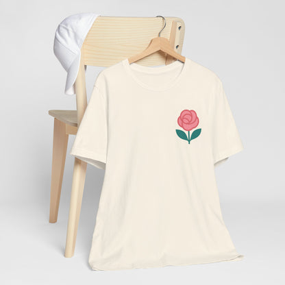 Love in Full Bloom T-Shirt – Retro Floral Graphic Tee with Front Rose & Back Flower Design – Positive Vibes Shirt