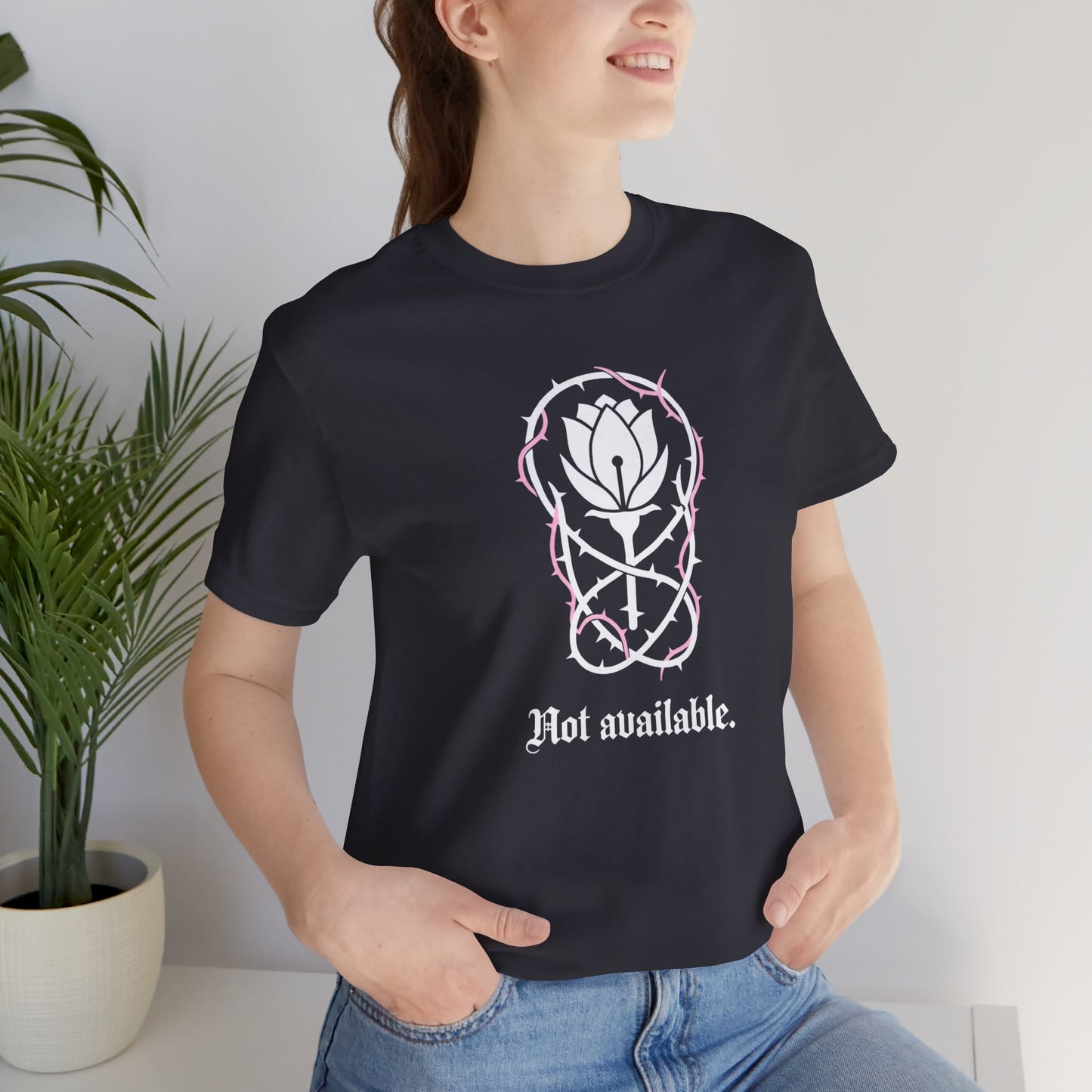 Not Available T-Shirt — Gothic Botanical Boundary Tee with Floral Sigil