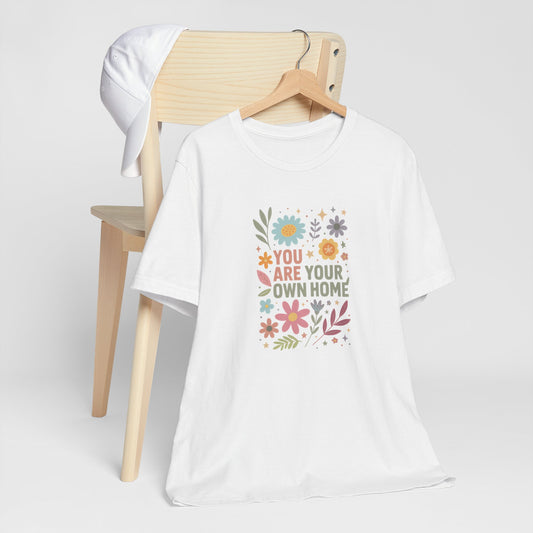 Groovy Self-Worth Tee – Bold Bloom Quote Shirt with Psychedelic Flowers