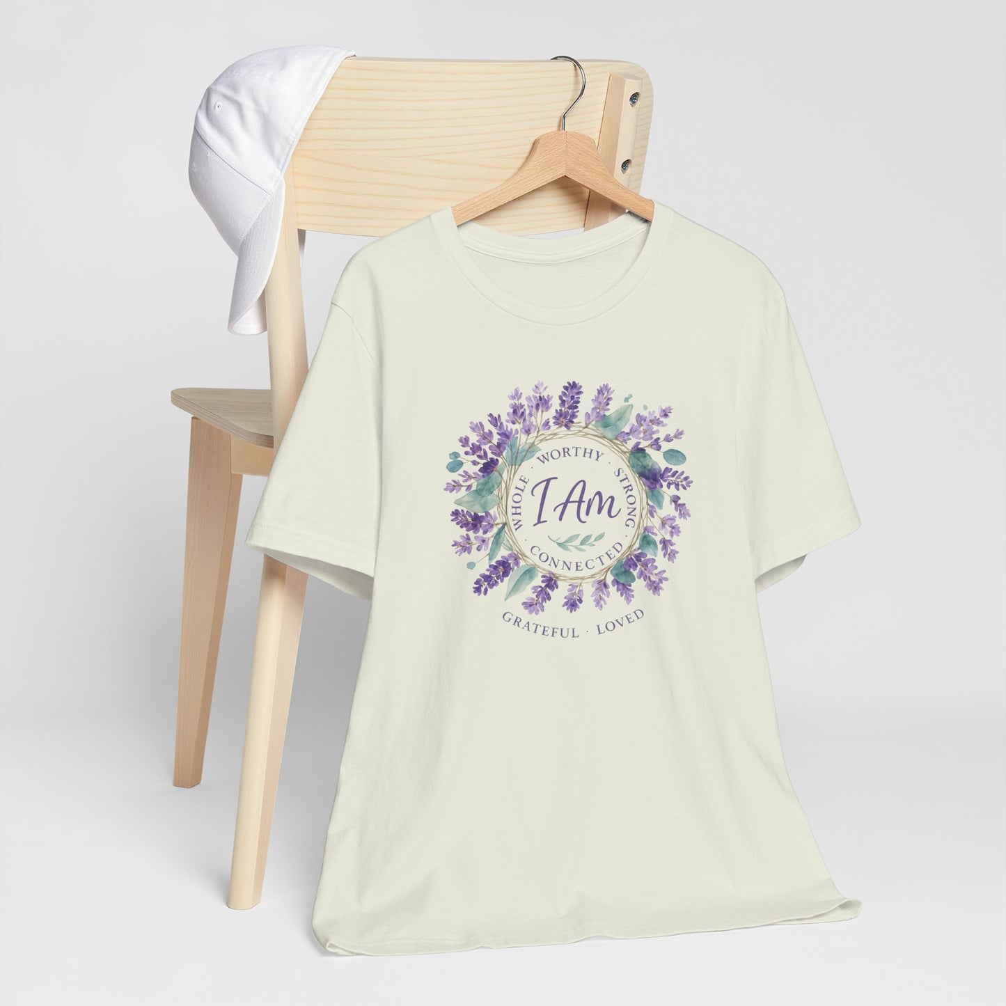 I Am Affirmation T-Shirt – Lavender Wreath Self-Love Tee