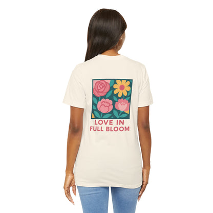 Love in Full Bloom T-Shirt – Retro Floral Graphic Tee with Front Rose & Back Flower Design – Positive Vibes Shirt