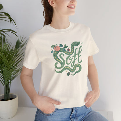 Soft Snake Graphic Tee – Mystical Nature-Inspired Unisex Shirt, Botanical Serpent Design, Whimsical Eco Aesthetic