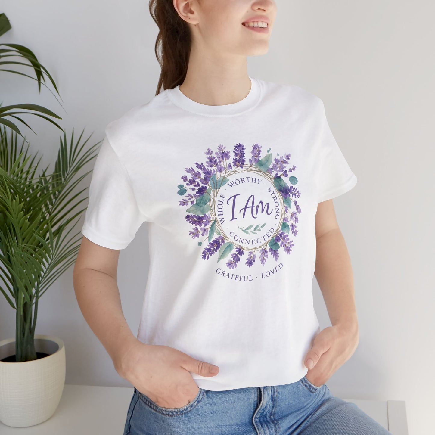I Am Affirmation T-Shirt – Lavender Wreath Self-Love Tee