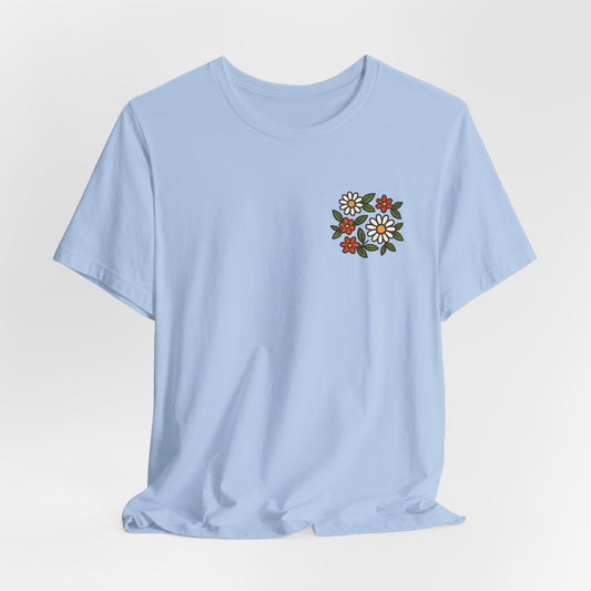 “I Bite Back Sweetly” Floral Snake Shirt – Front & Back Baby Blue Tee with Vintage Garden Print