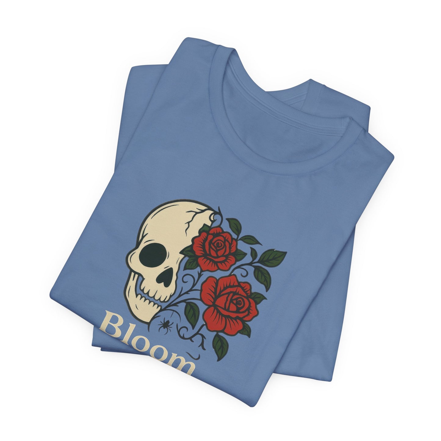 Bloom Through Shadows T-Shirt – Gothic Skull with Roses Empowerment Tee