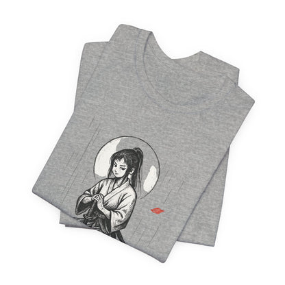 Strength in Stillness – Samurai Girl Meditation T-Shirt, Soft Warrior Graphic Tee, Anime Zen Art Shirt