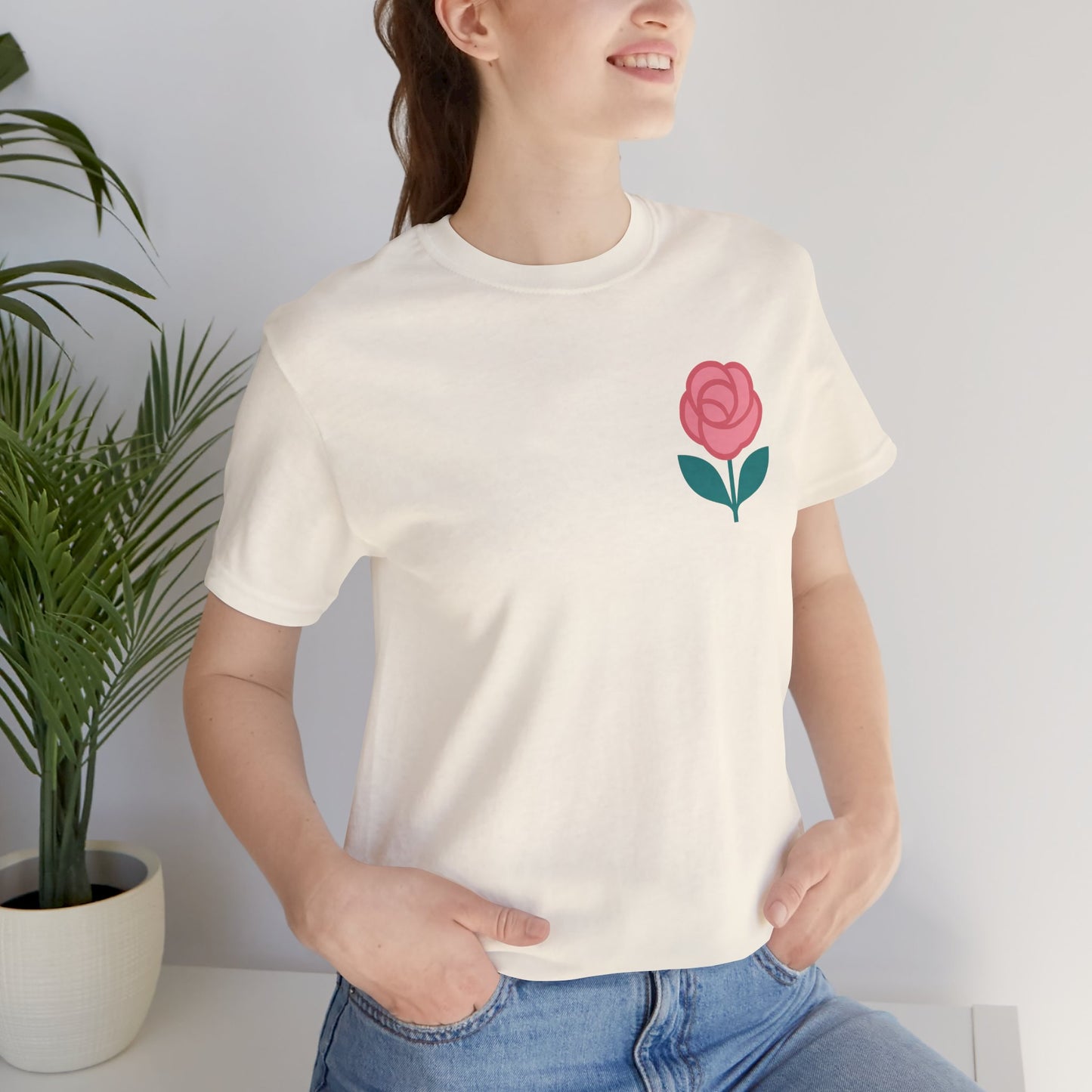 Love in Full Bloom T-Shirt – Retro Floral Graphic Tee with Front Rose & Back Flower Design – Positive Vibes Shirt