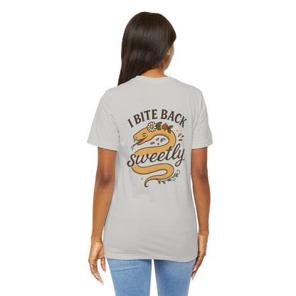 I Bite Back Sweetly Shirt – Front & Back Floral Graphic Tee with Sassy Quote