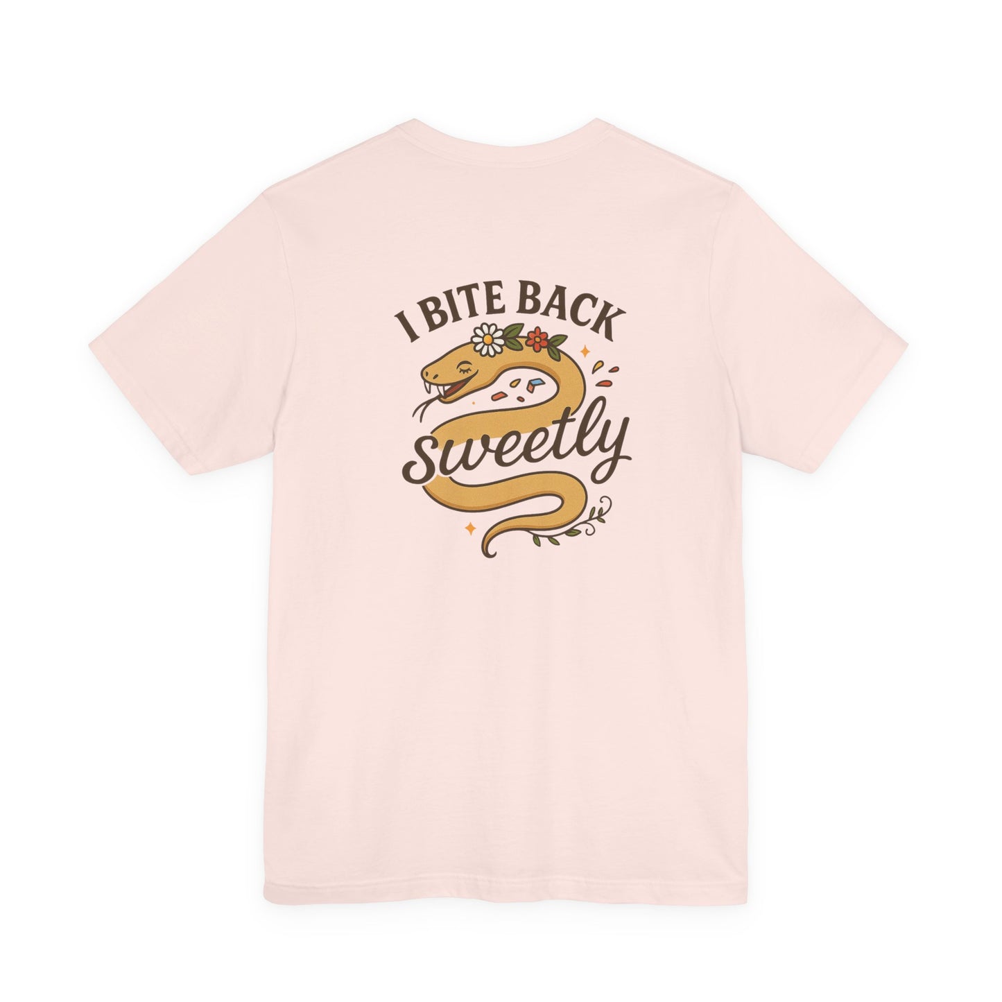 “I Bite Back Sweetly” Floral Snake Shirt – Front & Back Baby Blue Tee with Vintage Garden Print
