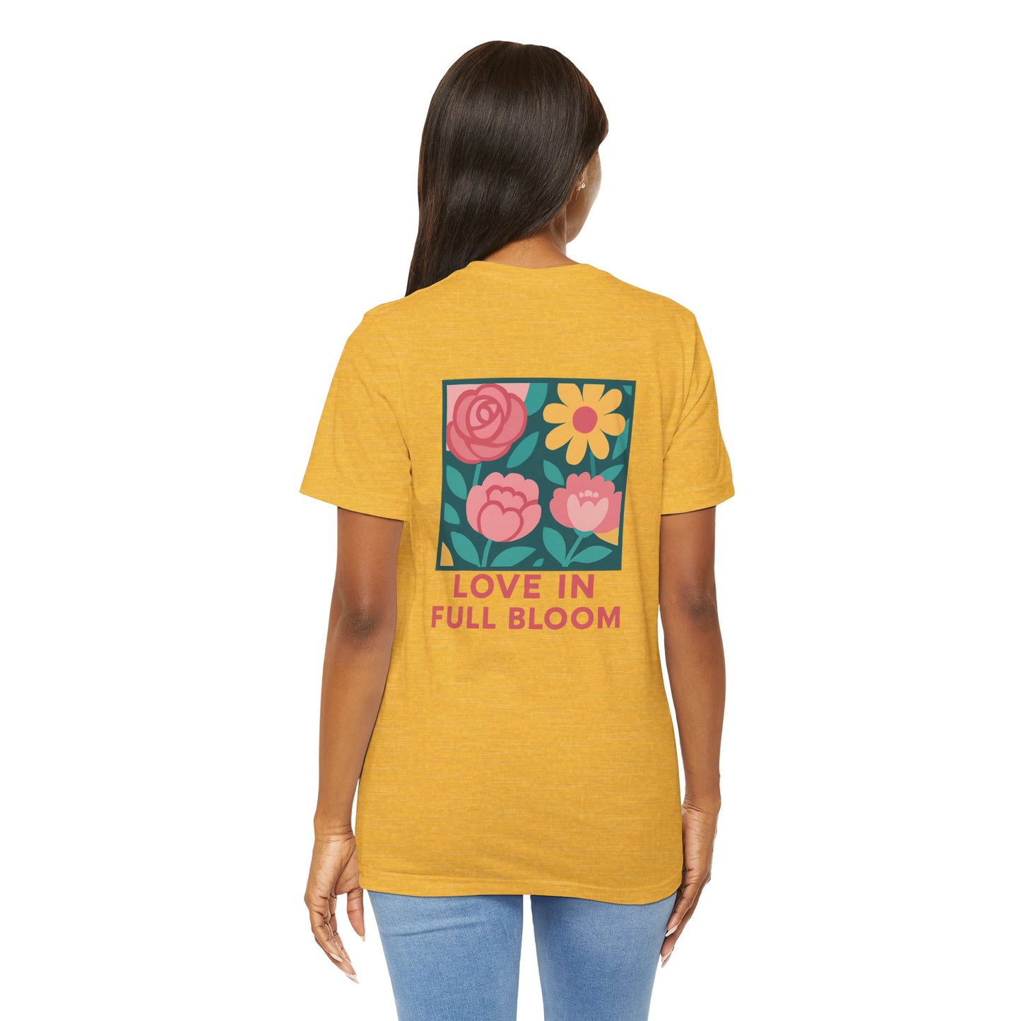 Love in Full Bloom T-Shirt – Retro Floral Graphic Tee with Front Rose & Back Flower Design – Positive Vibes Shirt