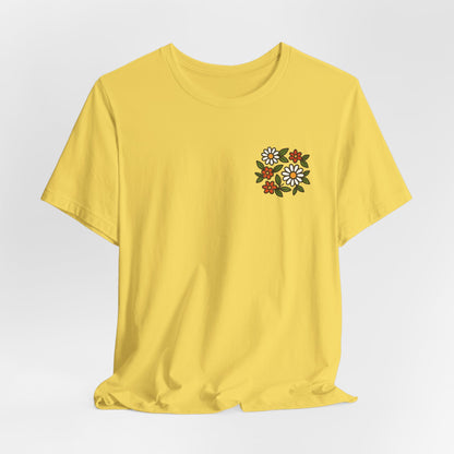 “I Bite Back Sweetly” Floral Snake Shirt – Front & Back Baby Blue Tee with Vintage Garden Print
