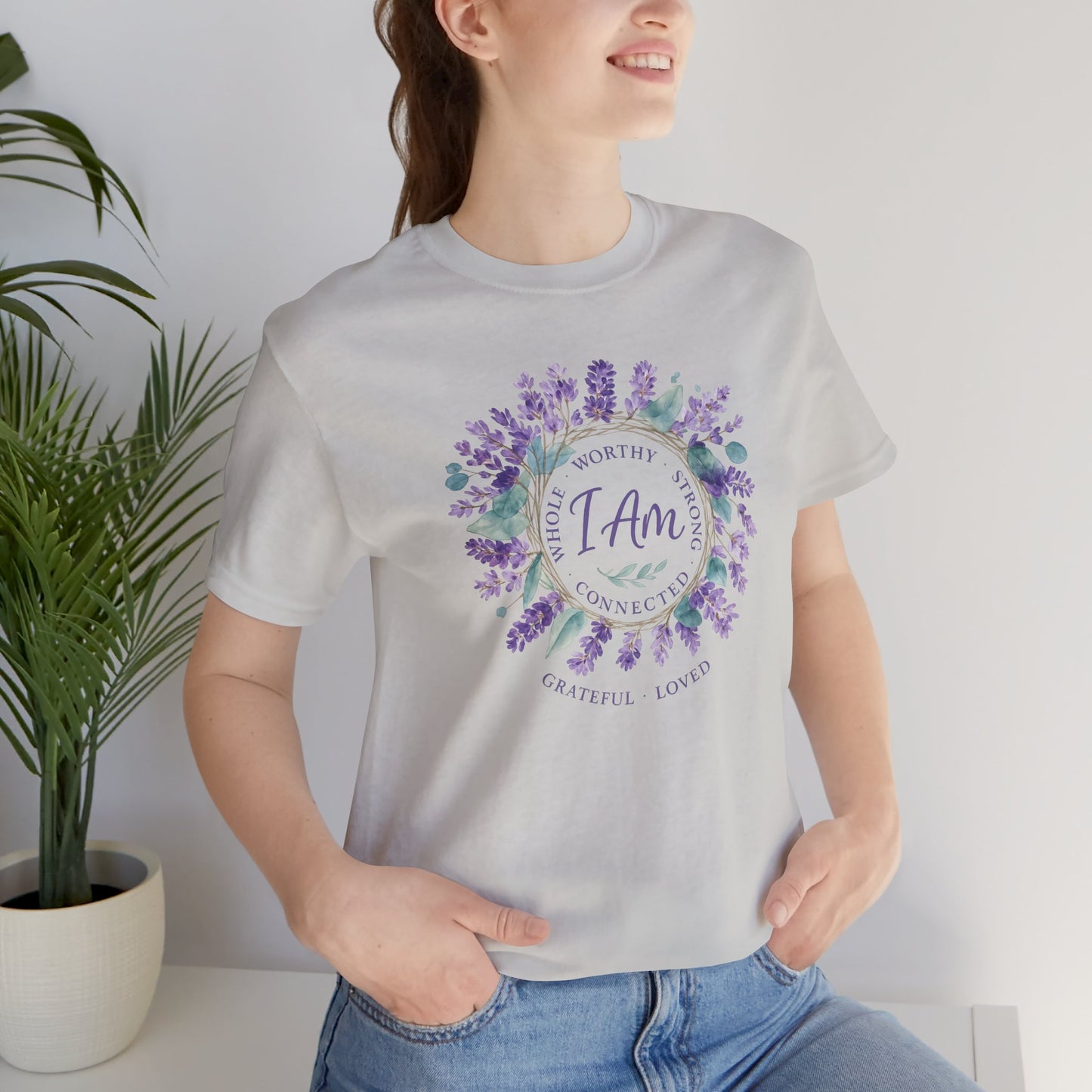 I Am Affirmation T-Shirt – Lavender Wreath Self-Love Tee