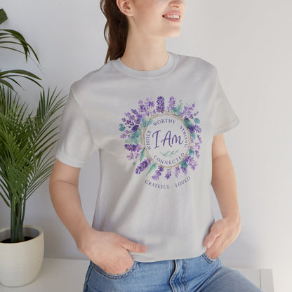 I Am Affirmation T-Shirt – Lavender Wreath Self-Love Tee