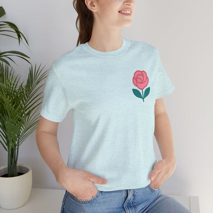 Love in Full Bloom T-Shirt – Retro Floral Graphic Tee with Front Rose & Back Flower Design – Positive Vibes Shirt