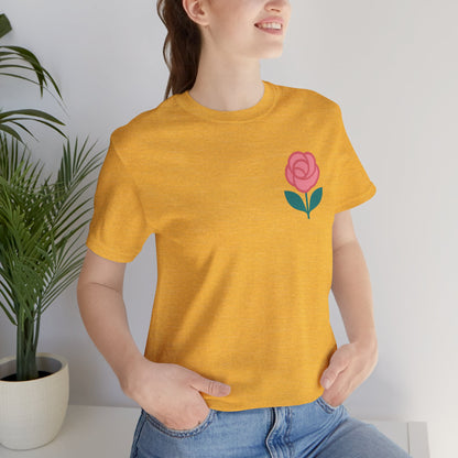 Love in Full Bloom T-Shirt – Retro Floral Graphic Tee with Front Rose & Back Flower Design – Positive Vibes Shirt