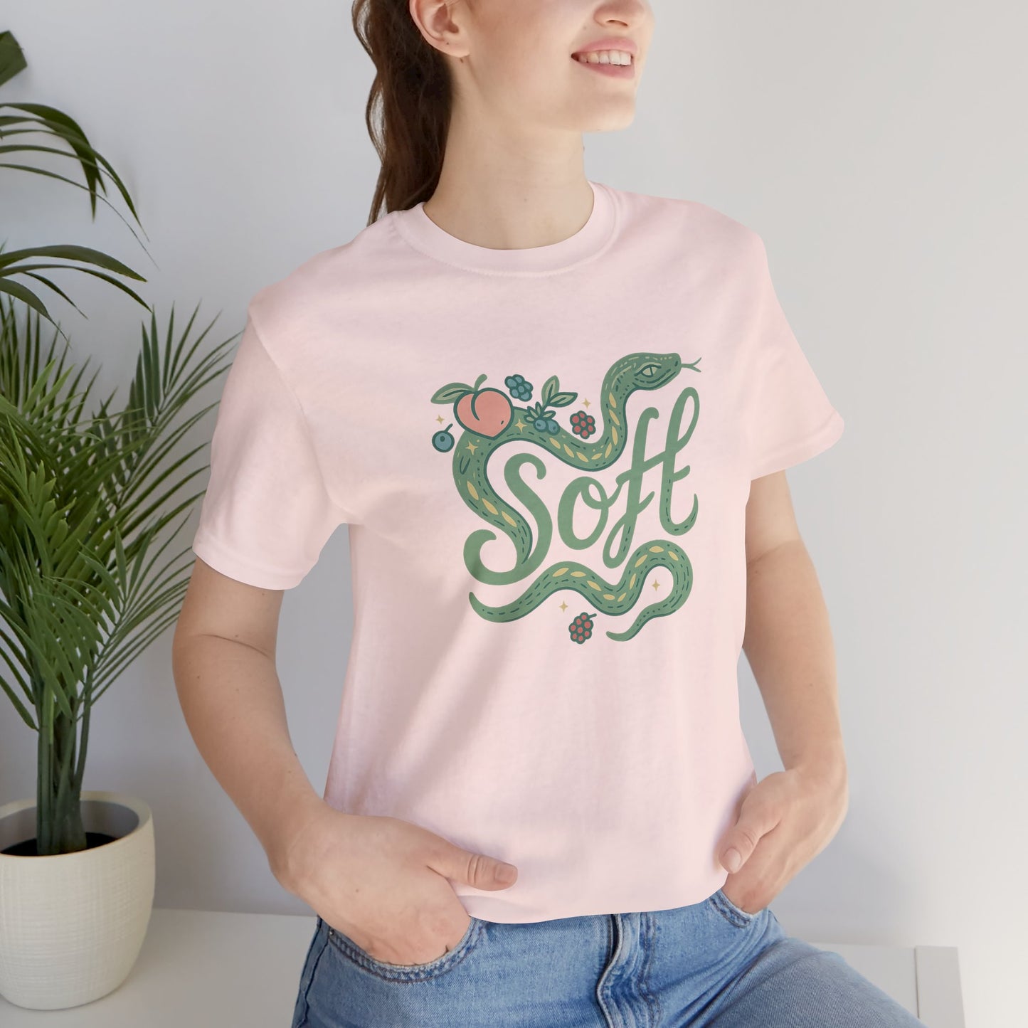 Soft Snake Graphic Tee – Mystical Nature-Inspired Unisex Shirt, Botanical Serpent Design, Whimsical Eco Aesthetic