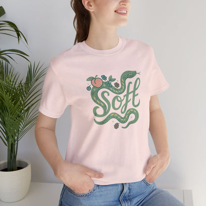 Soft Snake Graphic Tee – Mystical Nature-Inspired Unisex Shirt, Botanical Serpent Design, Whimsical Eco Aesthetic