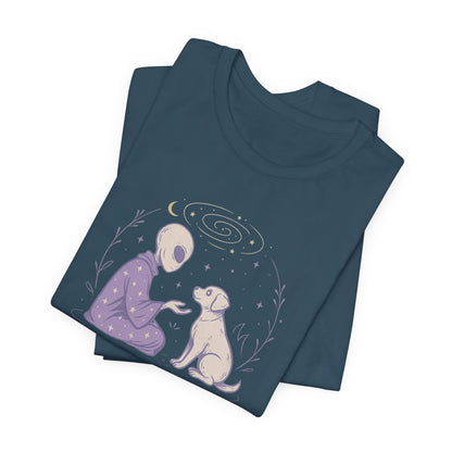 Alien & Dog Cosmic T-Shirt – The Stars Know Our Worth | Celestial Empathy Tee
