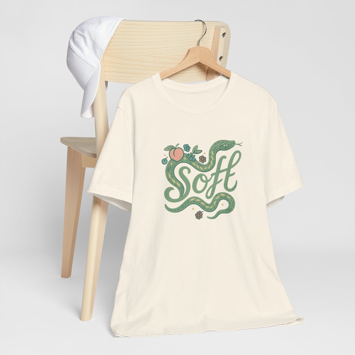 Soft Snake Graphic Tee – Mystical Nature-Inspired Unisex Shirt, Botanical Serpent Design, Whimsical Eco Aesthetic