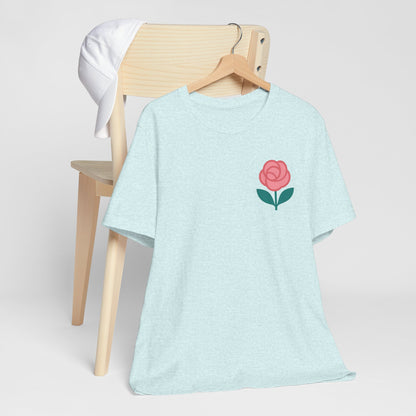 Love in Full Bloom T-Shirt – Retro Floral Graphic Tee with Front Rose & Back Flower Design – Positive Vibes Shirt