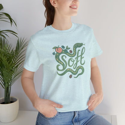 Soft Snake Graphic Tee – Mystical Nature-Inspired Unisex Shirt, Botanical Serpent Design, Whimsical Eco Aesthetic