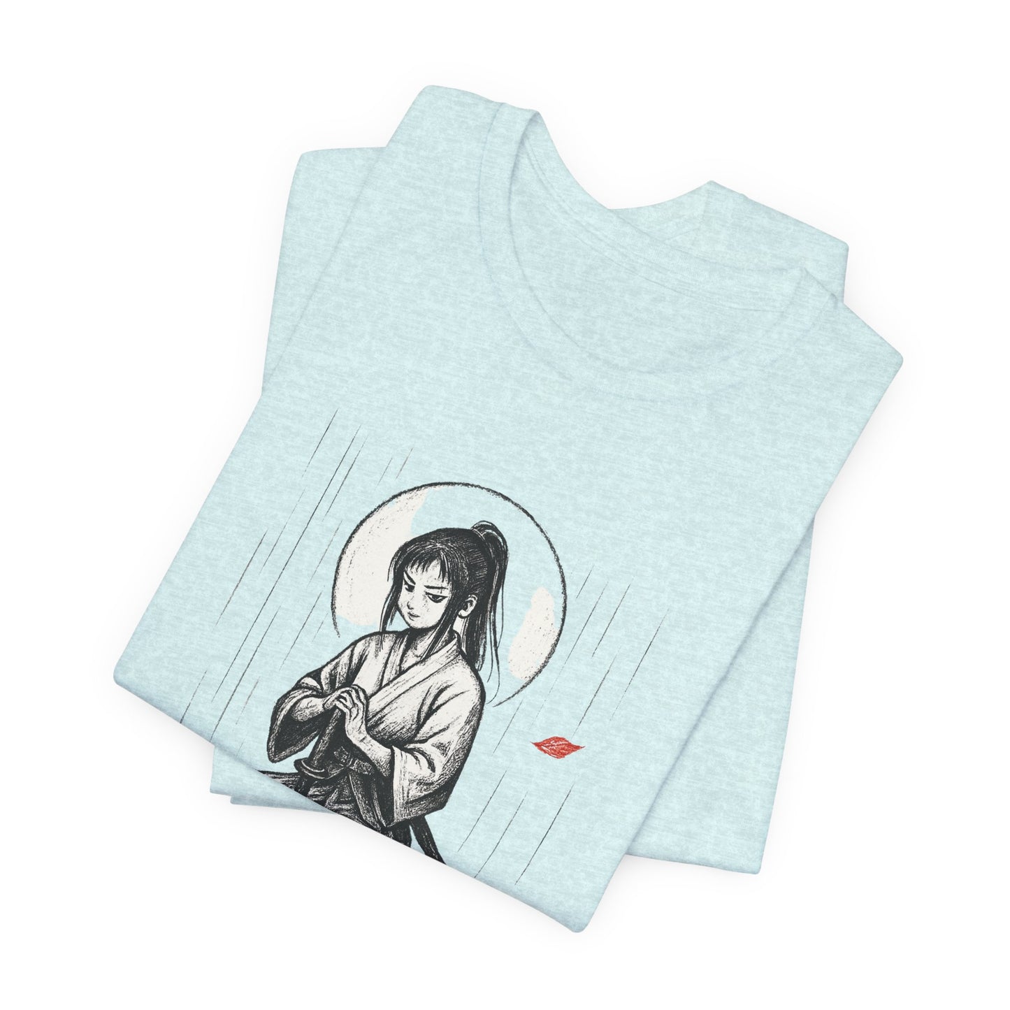 Strength in Stillness – Samurai Girl Meditation T-Shirt, Soft Warrior Graphic Tee, Anime Zen Art Shirt