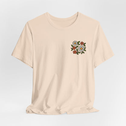 “I Bite Back Sweetly” Floral Snake Shirt – Front & Back Baby Blue Tee with Vintage Garden Print