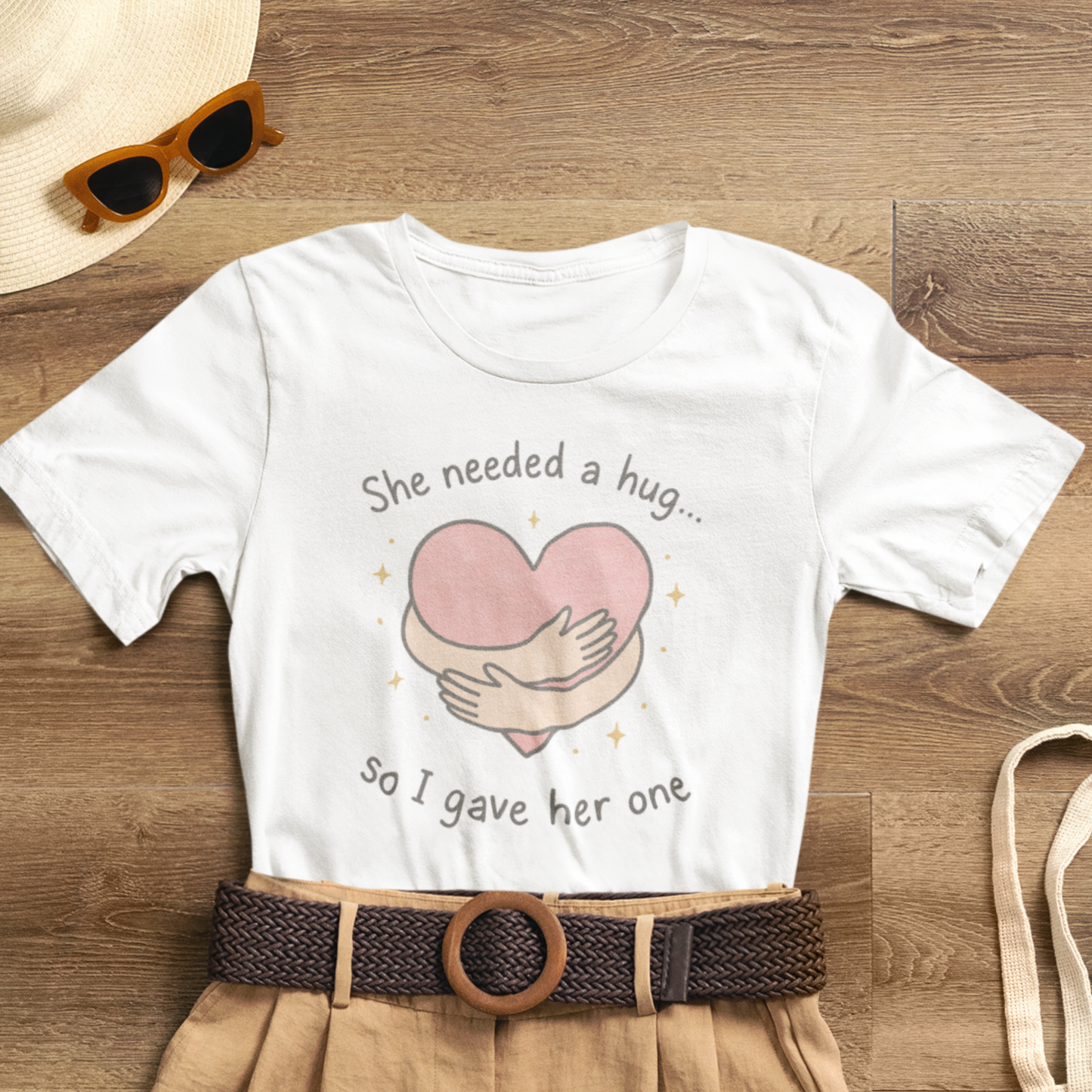 Cute Soft Pink Hug T-Shirt – Empathy, Comfort & Healing Graphic Tee