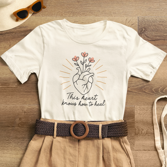 Healing Heart – Self-Growth Affirmation Tee with Floral Heart Design