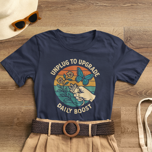 Unplug to Upgrade T-Shirt – Retro Nature & Butterfly Graphic Tee